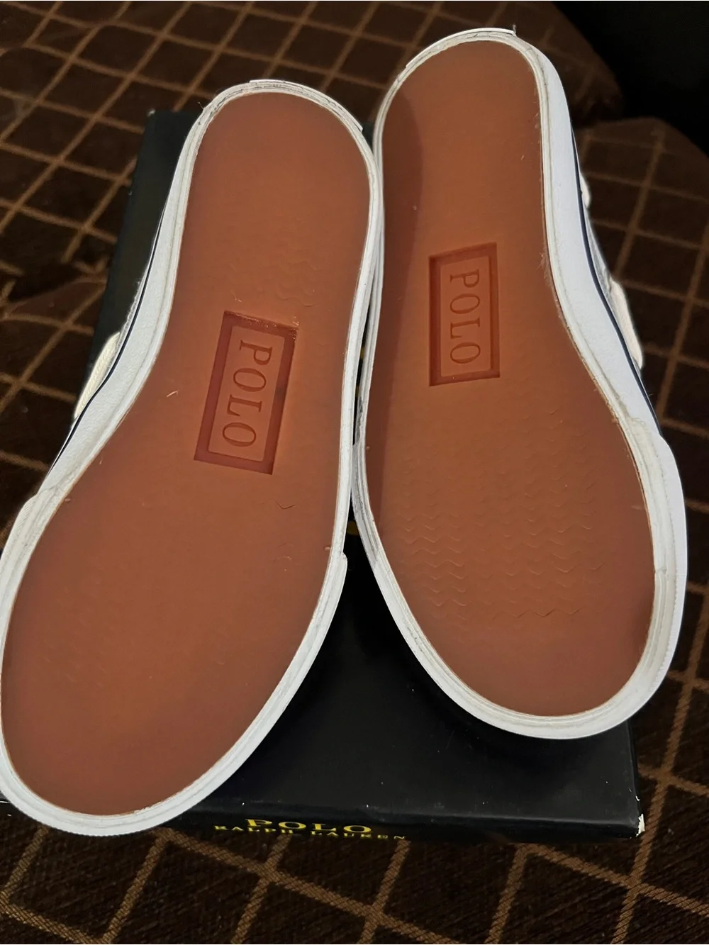 Ralph Lauren White Kids Moccasin Boat Shoes with Navy Polo Logo